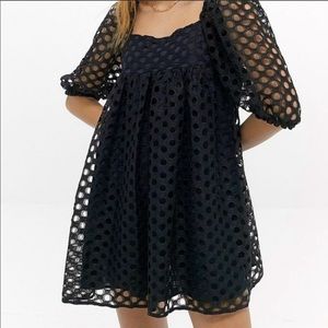 NWOT Urban Outfitters Kimchi Blue Moe Eyelet Black Overlay Babydoll Mini Dress